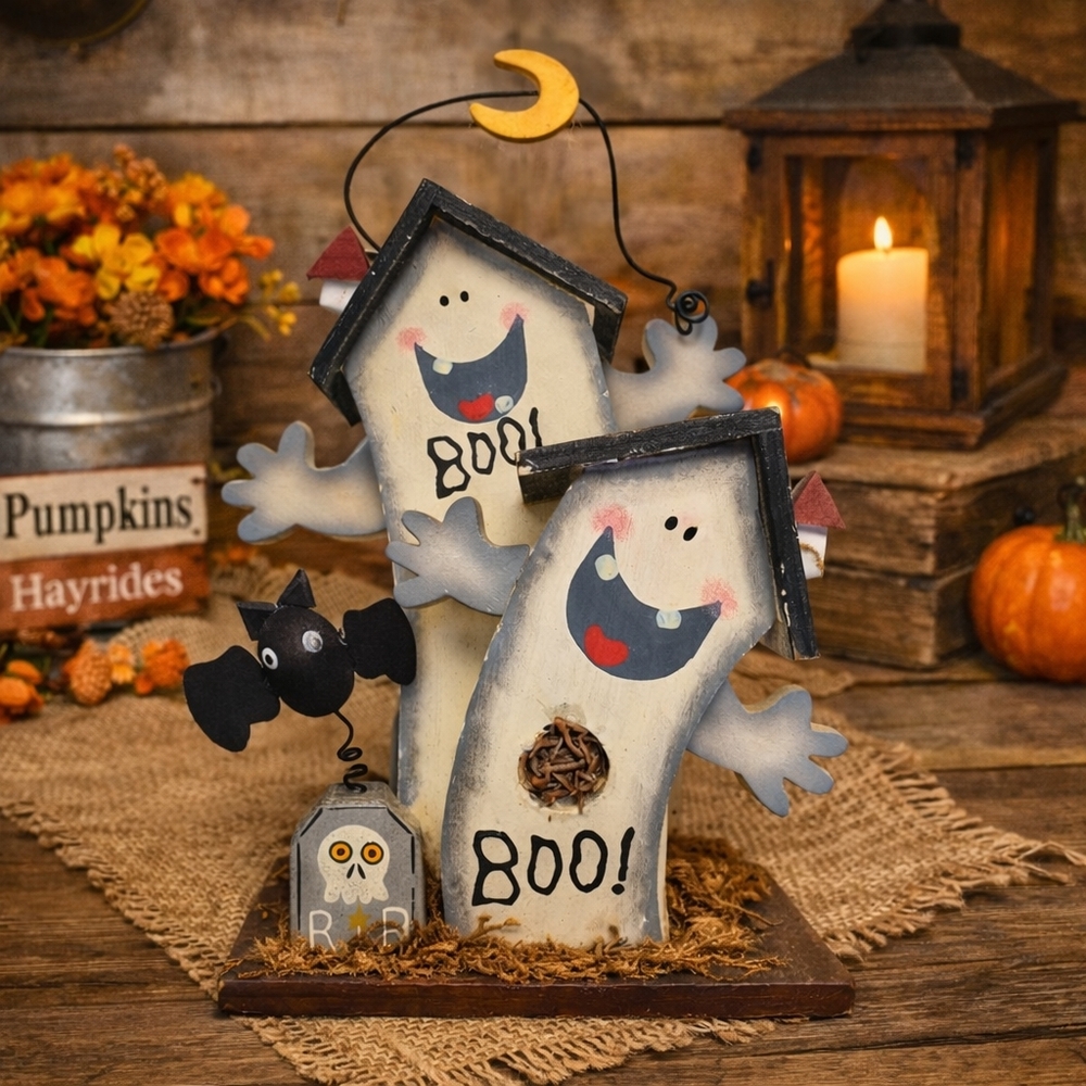 Rustic Wooden Ghost House Halloween Decor – Farmhouse BOO